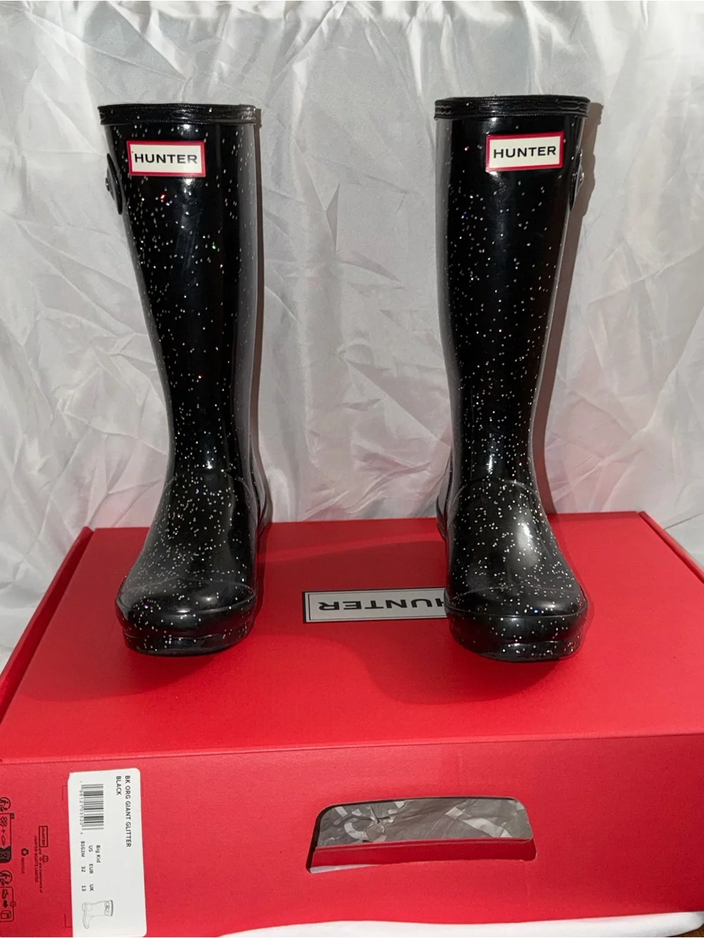 Hunter Kids Black Glitter Splash Rain Boots